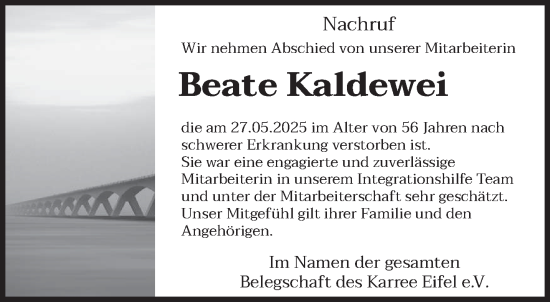 Todesanzeige von Beate Kaldewei von trierischer_volksfreund