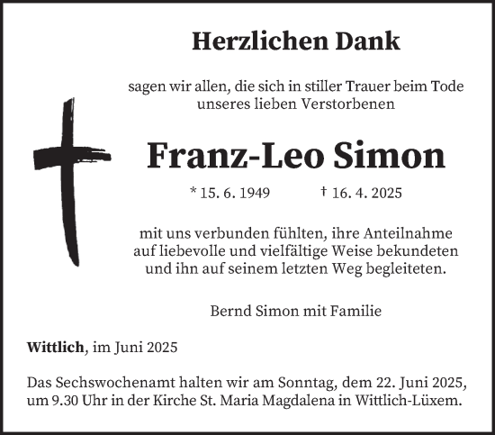 Todesanzeige von Franz-Leo Simon von trierischer_volksfreund
