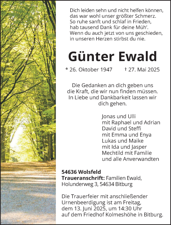 Todesanzeige von Günter Ewald von trierischer_volksfreund
