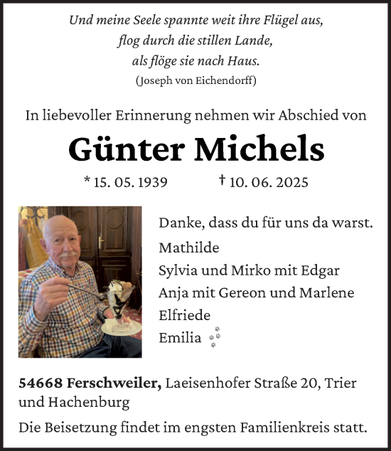 Todesanzeige von Günter Michels von trierischer_volksfreund