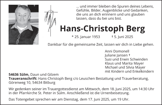 Todesanzeige von Hans-Christoph Berg von trierischer_volksfreund