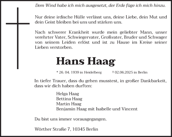 Todesanzeige von Hans Haag von trierischer_volksfreund