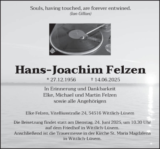 Todesanzeige von Hans-Joachim Felzen von trierischer_volksfreund
