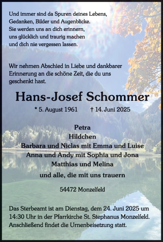 Todesanzeige von Hans-Josef Schommer von trierischer_volksfreund