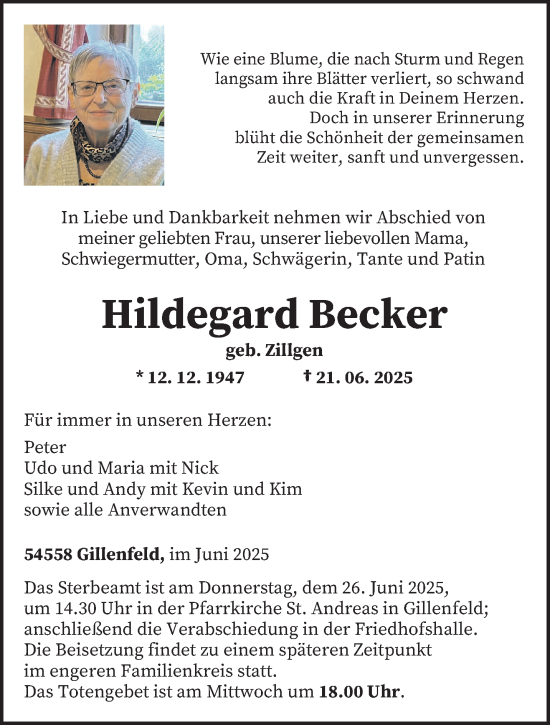 Todesanzeige von Hildegard Becker von trierischer_volksfreund