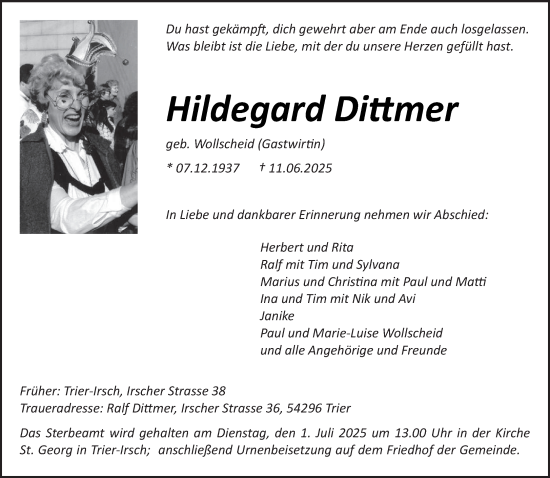 Todesanzeige von Hildegard Dittmer von trierischer_volksfreund