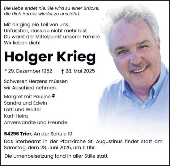 Todesanzeige von Holger Krieg von trierischer_volksfreund