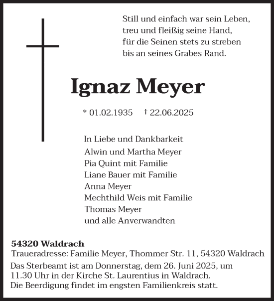 Todesanzeige von Ignaz Meyer von trierischer_volksfreund