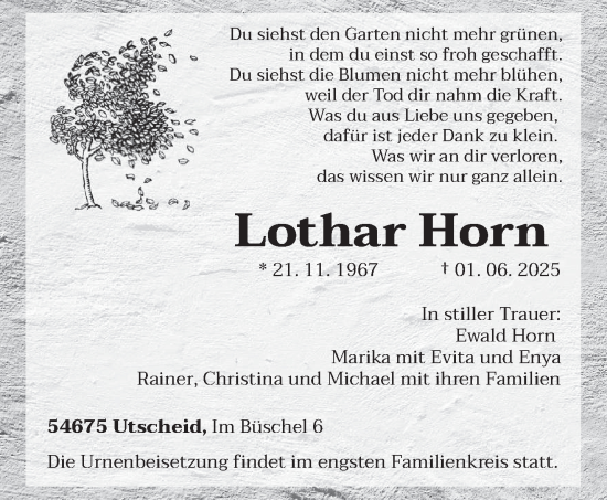 Todesanzeige von Lothar Horn von trierischer_volksfreund