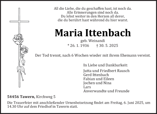 Todesanzeige von Maria Ittenbach von trierischer_volksfreund