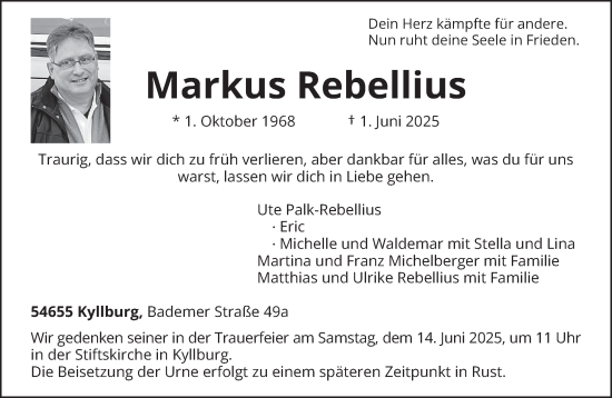 Todesanzeige von Markus Rebellius von trierischer_volksfreund