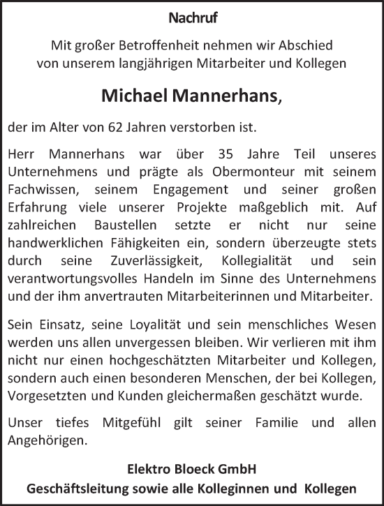 Todesanzeige von Michael Mannerhans von trierischer_volksfreund