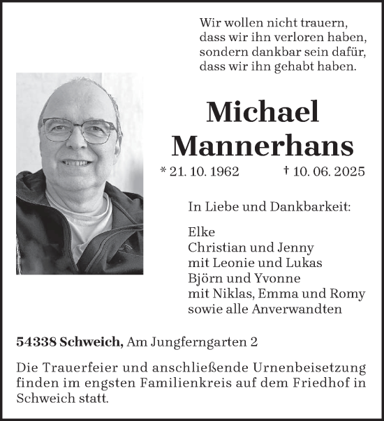 Todesanzeige von Michael Mannerhans von trierischer_volksfreund