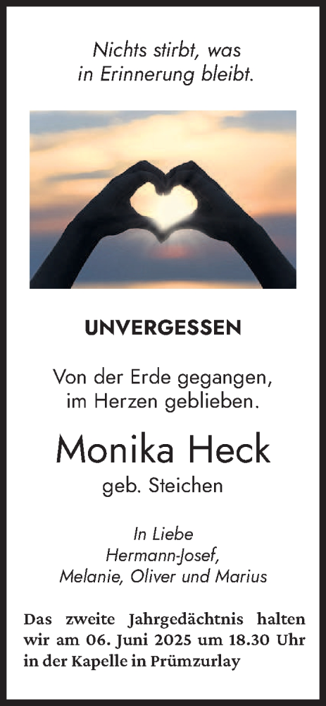 Todesanzeige von Monika Heck von trierischer_volksfreund