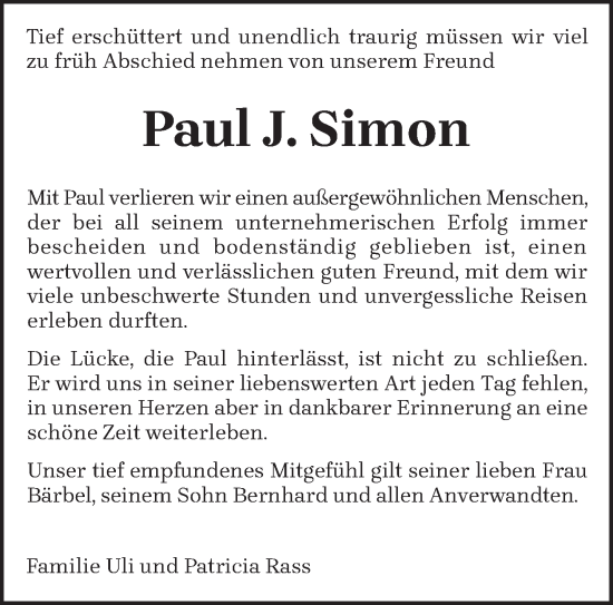 Todesanzeige von Paul J. Simon von trierischer_volksfreund