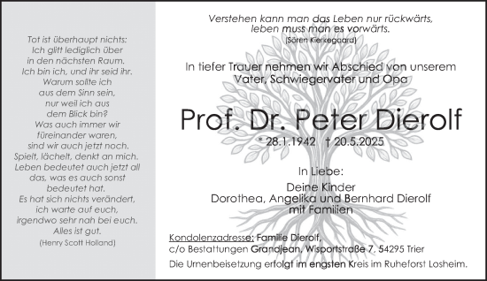 Todesanzeige von Peter Dierolf von trierischer_volksfreund