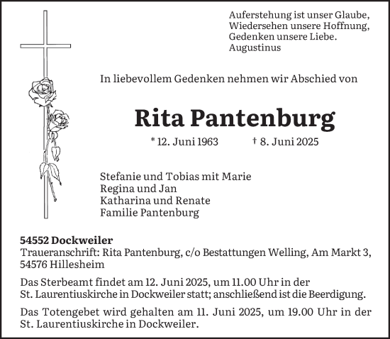 Todesanzeige von Rita Pantenburg von trierischer_volksfreund