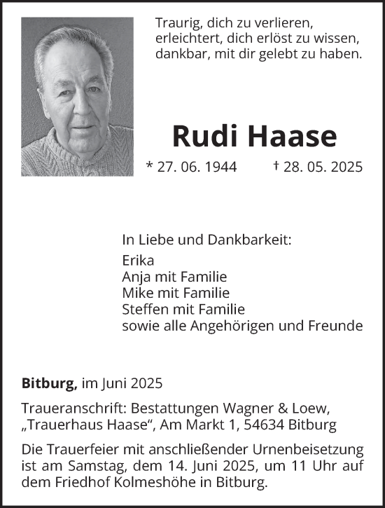 Todesanzeige von Rudi Haase von trierischer_volksfreund