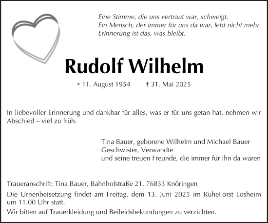 Todesanzeige von Rudolf Wilhelm von trierischer_volksfreund