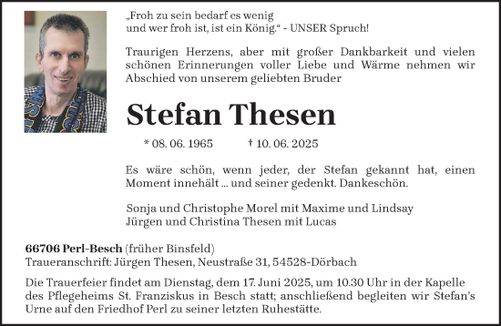 Todesanzeige von Stefan Thesen von trierischer_volksfreund