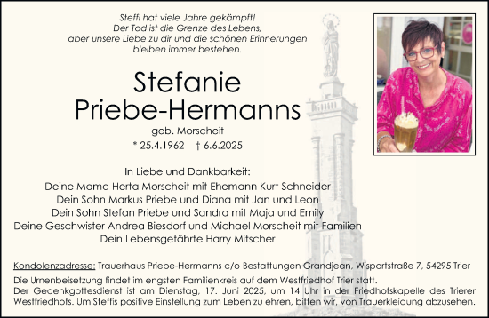 Todesanzeige von Stefanie Priebe-Hermanns von trierischer_volksfreund