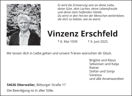 Todesanzeige von Vinzenz Erschfeld von trierischer_volksfreund