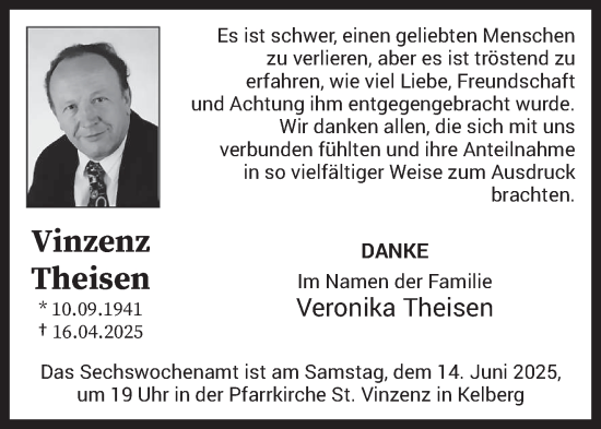 Todesanzeige von Vinzenz Theisen von trierischer_volksfreund