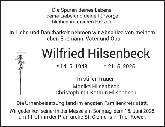 Todesanzeige von Wilfried Hilsenbeck von trierischer_volksfreund
