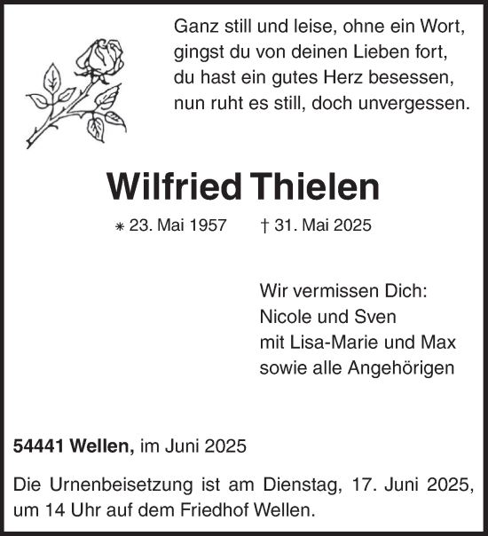 Todesanzeige von Wilfried Thielen von trierischer_volksfreund