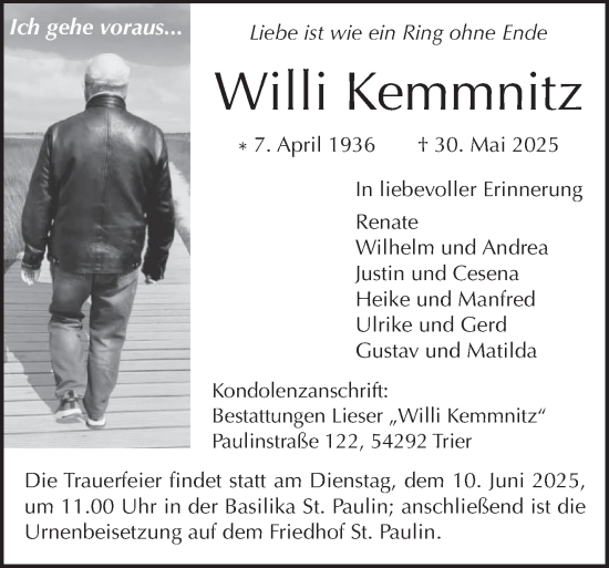 Todesanzeige von Willi Kemmnitz von trierischer_volksfreund