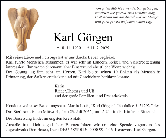 Todesanzeige von Karl Görgen von trierischer_volksfreund