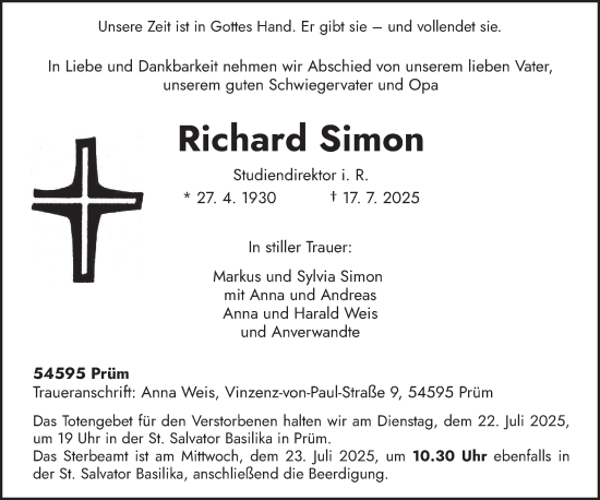 Todesanzeige von Richard Simon von trierischer_volksfreund
