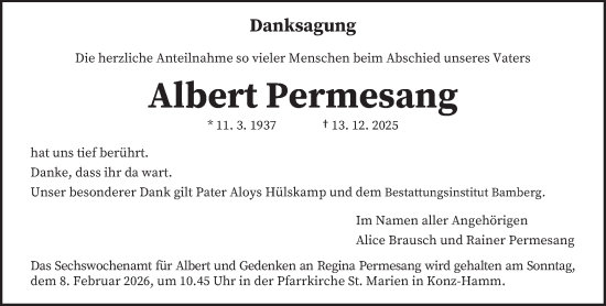 Todesanzeige von Albert Permesang von trierischer_volksfreund