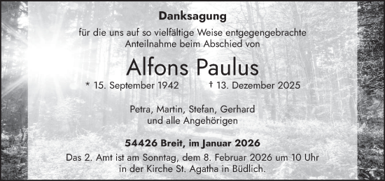 Todesanzeige von Alfons Paulus von trierischer_volksfreund