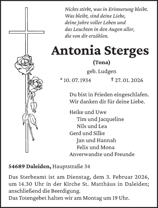 Todesanzeige von Antonia Sterges von trierischer_volksfreund