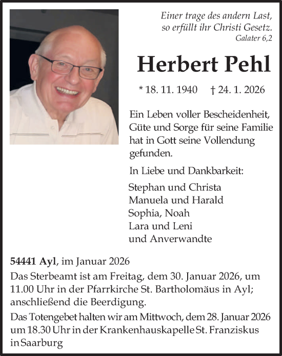 Todesanzeige von Herbert Pehl von trierischer_volksfreund
