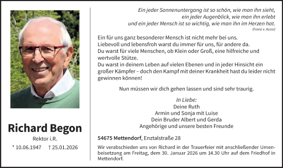 Todesanzeige von Richard Begon von trierischer_volksfreund