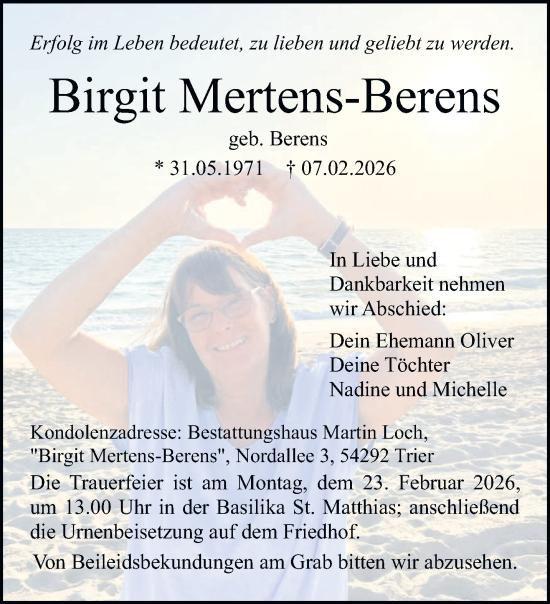 Todesanzeige von Birgit Mertens-Berens von trierischer_volksfreund