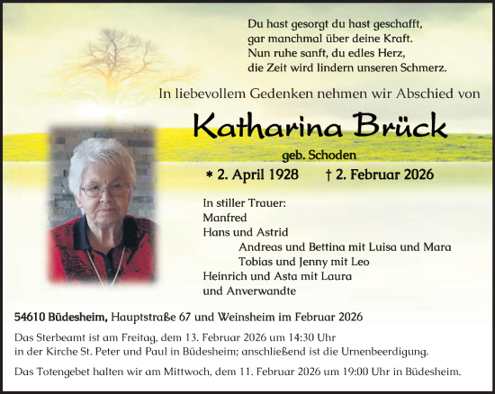 Todesanzeige von Katharina Brück von trierischer_volksfreund