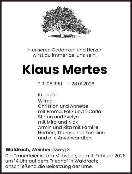 Todesanzeige von Klaus Mertes von trierischer_volksfreund