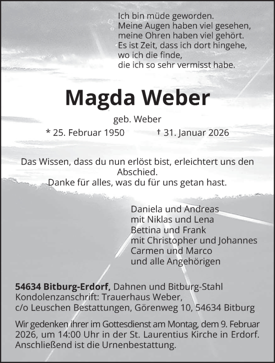 Todesanzeige von Magda Weber von trierischer_volksfreund