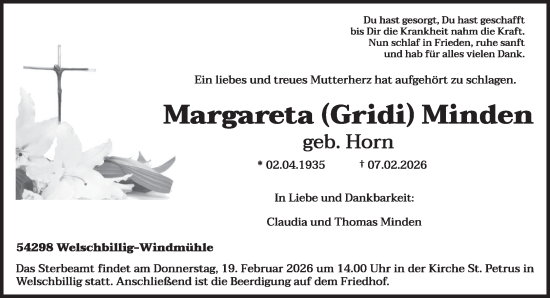 Todesanzeige von Margareta Minden von trierischer_volksfreund