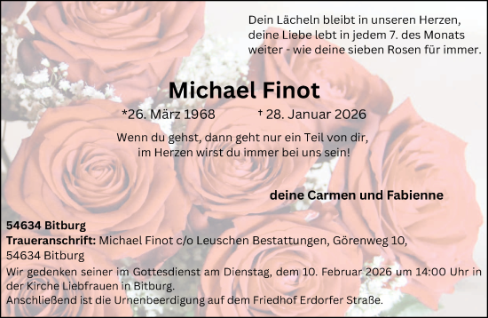 Todesanzeige von Michael Finot von trierischer_volksfreund