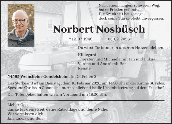 Todesanzeige von Norbert Nosbüsch von trierischer_volksfreund