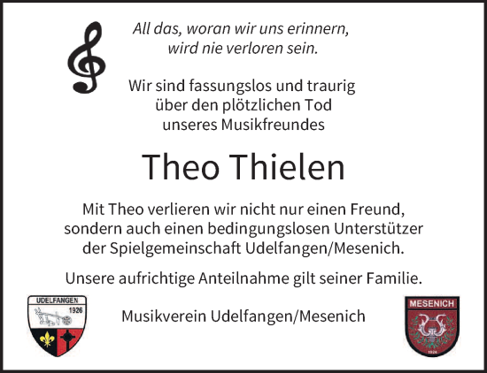 Todesanzeige von Theo Thielen von trierischer_volksfreund