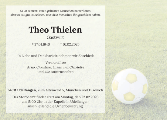 Todesanzeige von Theo Thielen von trierischer_volksfreund