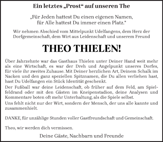 Todesanzeige von Theo Thielen von trierischer_volksfreund