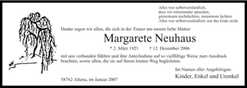 Todesanzeige von Margarete Neuhaus von WESTFÄLISCHER ANZEIGER