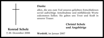 Todesanzeige von Konrad Scholz von WESTFÄLISCHER ANZEIGER