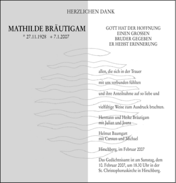 Todesanzeige von Mathilde Bräutigam von WESTFÄLISCHER ANZEIGER